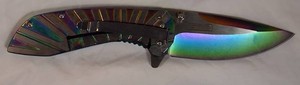 Falcon Rainbow Titanium Finish Assisted Opening Folding Pocket Knife 440 Stainless 8.5