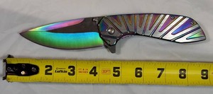 Falcon Rainbow Titanium Finish Assisted Opening Folding Pocket Knife 440 Stainless 8.5