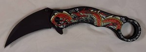 Dragon Karambit Assisted Opening Folding Knife Black Blade Finger Ring Pocket
