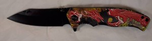 Red Dragon Folding Pocket Knife Assisted Open Black Blade 440 Stainless EDC