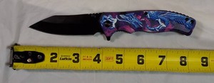 Fantasy Blue Dragon Folding Pocket Knife Assisted Open Black 440 Stainless