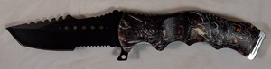 Fantasy Demon Skull Dragon Assisted Folding Knife Black Tanto Serrated 440