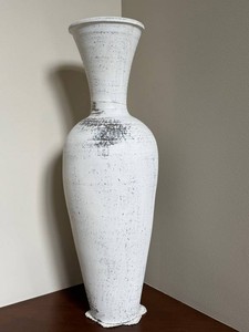 E - Decorative Floor Vase Distressed White Urn 32 in