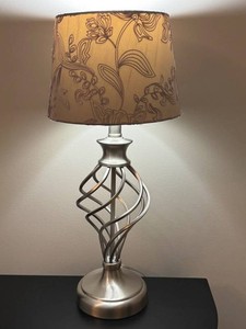 E - Table Lamp - Silver Scroll Base With Patterned Shade
