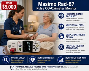 MSRP $5000 Masimo Set Rainbow Medical Grade Pulse Oximeter Rad-87 With Cables, Finger SPO2 Pulse Sensor Probe with Preamp - Can Be Set Up With Remote Monitoring For Professionals That Are On The Go &amp Need Accuracy