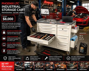 MSRP $8,000 PHOENIX LTC HEAVY-DUTY LOCKING MOBILE WORKSTATION  ELECTRONIC LOCK, TABLET MOUNT, 47 WIDE MULTI-DRAWER STORAGE CART, KEYS INCLUDED, PERFECT FOR MECHANICS, GARAGES, INDUSTRIAL SHOPS, WOODWORKERS &amp MORE
