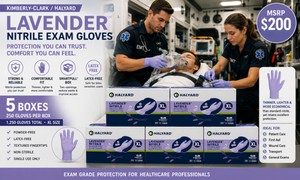 MSRP $200 HALYARD LAVENDER NITRILE EXAM GLOVES XL, 5 BOXES X 250 (1,250 TOTAL), HEALTHCARE PROFESSIONAL PREFERRED, SUPERIOR COMFORT, EXCELLENT TACTILE SENSITIVITY, REDUCES HAND FATIGUE, LATEXPOWDER-FREE, MEDICAL, DENTAL, VET, LAB, EMS &amp SALON USE