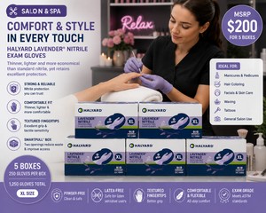 MSRP $200 HALYARD LAVENDER NITRILE EXAM GLOVES XL, 5 BOXES X 250 (1,250 TOTAL), HEALTHCARE PROFESSIONAL PREFERRED, SUPERIOR COMFORT, EXCELLENT TACTILE SENSITIVITY, REDUCES HAND FATIGUE, LATEXPOWDER-FREE, MEDICAL, DENTAL, VET, LAB, EMS & SALON USE