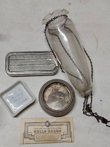 Rolls Razor Case and  Booklet, Glass Vase, Dish and 1950s Military Commissary Ashtray