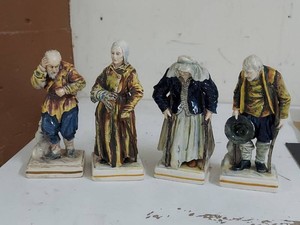 4 French Breton Faience Figurines Hand Painted