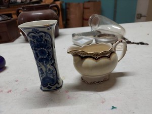 Delft Blue Vase Masons Ironstone Creamer Sugar Bowl