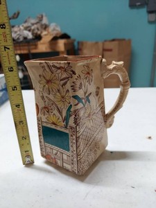 BH&S Sewall & Co Antique Creamware Pitcher Grazing Swallow