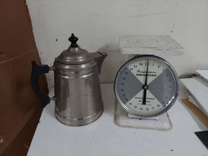 Lot Including American Family Scale & Vintage Coffee Pot Kitchenware