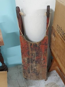 Antique Wooden Childs Pull Sled Primitive Painted Folk Art Sleigh