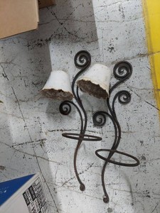 Lot Including 2 Wrought Iron Sconce Style Planter Holders Inserts