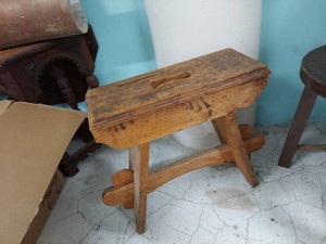 Primitive Wooden Box Stool Bench With Trestle Base Antique