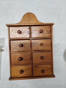 Wood Wall Mount 8 Drawer Apothecary Spice Cabinet Primitive Style