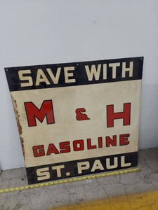 1920s M & H Gasoline St. Paul Metal Advertising Sign 24in Square