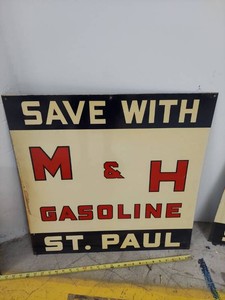M & H Gasoline St. Paul Metal Advertising Sign 24in Square 1920s