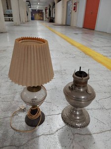 Lot Including 2 Vintage Table Lamps Kerosene Style & Electrified