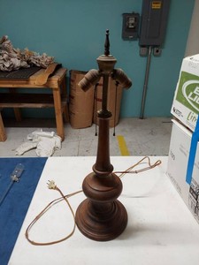 Vintage Turned Dark Walnut Wood Double Socket Table Lamp Base Pull Chain 28in