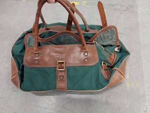 Vintage Green Canvas Leather Trim Duffel Weekender Travel Bag