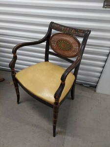 Vintage Regency Style Painted Cane Back Armchair Accent Chair