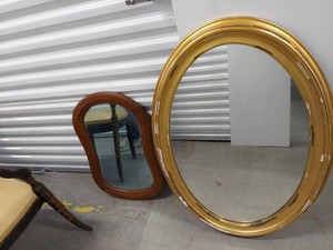 Lot Including 2 Wall Mirrors Gold Oval & Wood Framed Accent Mirror