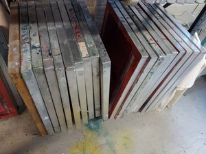 Lot Including Approximately 18 Screen Printing Frames 20x24 Aluminum Wood