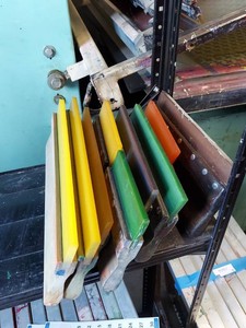 Lot Including Approximately 19 Screen Printing Squeegees & Blades  All 70 Durometers