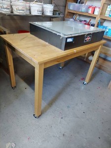 Rolling Butcher Block Style Work Table 4ft x 29in Wood Utility Cart