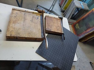 Lot Including 2 Vintage Wood Guillotine Paper Cutters Trimmers