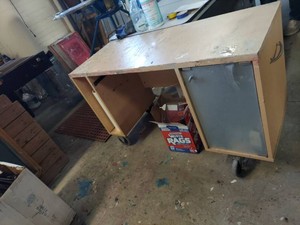 Rolling Utility Work Table Cabinet on Casters Laminate Top Storage