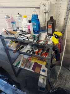 Lot Including Assorted Hand Tools Cleaners Hardware Supplies