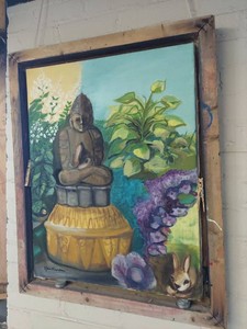 Nancy Hawkinson Buddha Garden Painting Framed Original Canvas Art