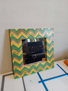 Hand Painted Chevron Wall Mirror Square 24x24 Colorful Frame Decor