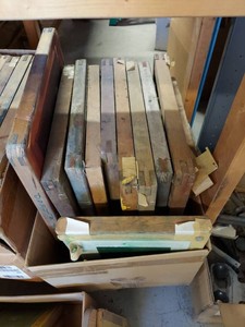 Lot Including Approximately 12 Wood Framed Screen Printing Screens
