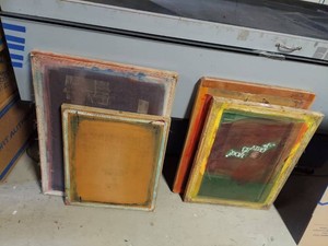 Lot Including 4 Wood Screen Printing Screens Silk Screen Frames