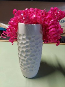 White Embossed Floral Ceramic Vase Textured Modern Home Decor 11in