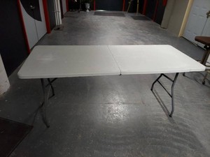 6 Foot Folding Banquet Table White Plastic Top Metal Legs Indoor