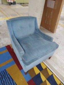 Blue Velvet Tufted Slipper Lounge Chair Upholstered Wood Legs