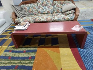 Vintage Red Waterfall Coffee Table Bentwood Style Approx. 5 Ft Long