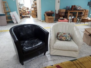 Lot Including 2 Upholstered Barrel Club Chairs & Floral Accent Pillow
