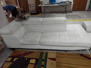 Lot Including White Faux Leather Chaise Sofa & Ottoman Modern