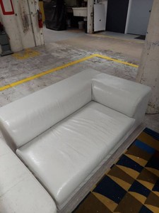 White Contemporary Upholstered Loveseat with Track Arms See Photos