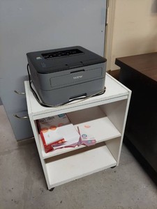 Lot Including Brother Laser Printer & White Rolling Cabinet Stand