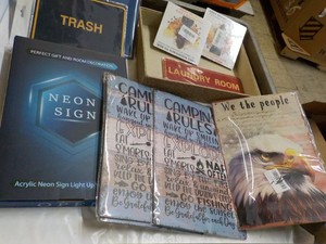 Storage Box and Metal and Wood Sign...