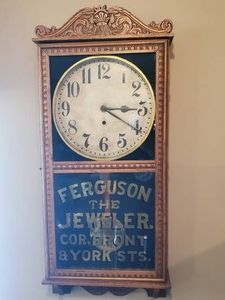Vintage Clock made by WM L. Gilbert Clock Co. Winsted Conn USA marked with Ferguson the Jeweler. Cor. Front &amp York sts.&nbsp