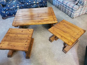Set of 2 Handmade Side Tables and a Coffee Table all solid with a rustic vibe