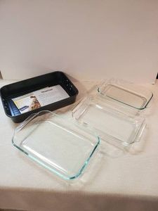 1 Never used Wear ever Roasting Pan and 3 Glass Pyrex baking dishes